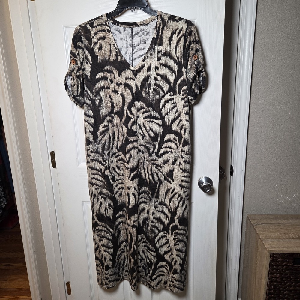 Westbound sz L leaf print midi dress cotton/modal casual resort vacation summer